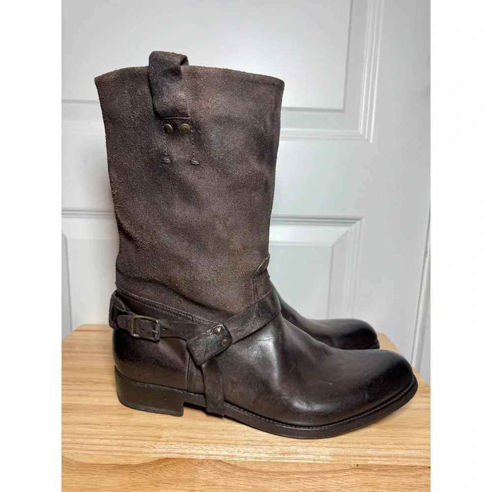 Ralph Lauren Purple Label Mens Brown Leather Suede Harness Engineer Boots 11.5D
